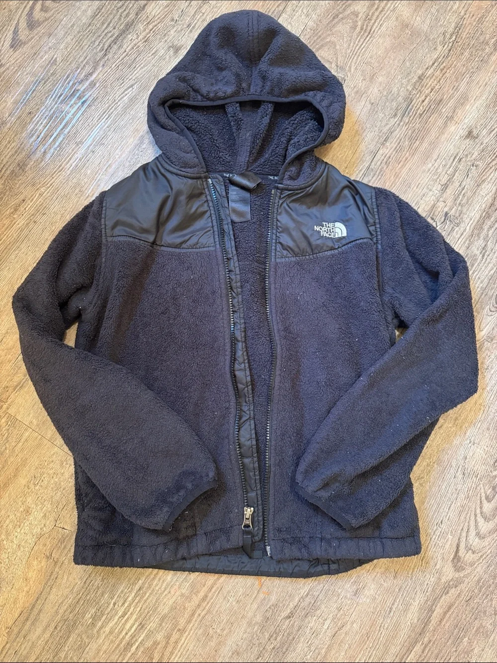 The North Face Kids Black Hooded Puffer-Style Fleece Jacket
